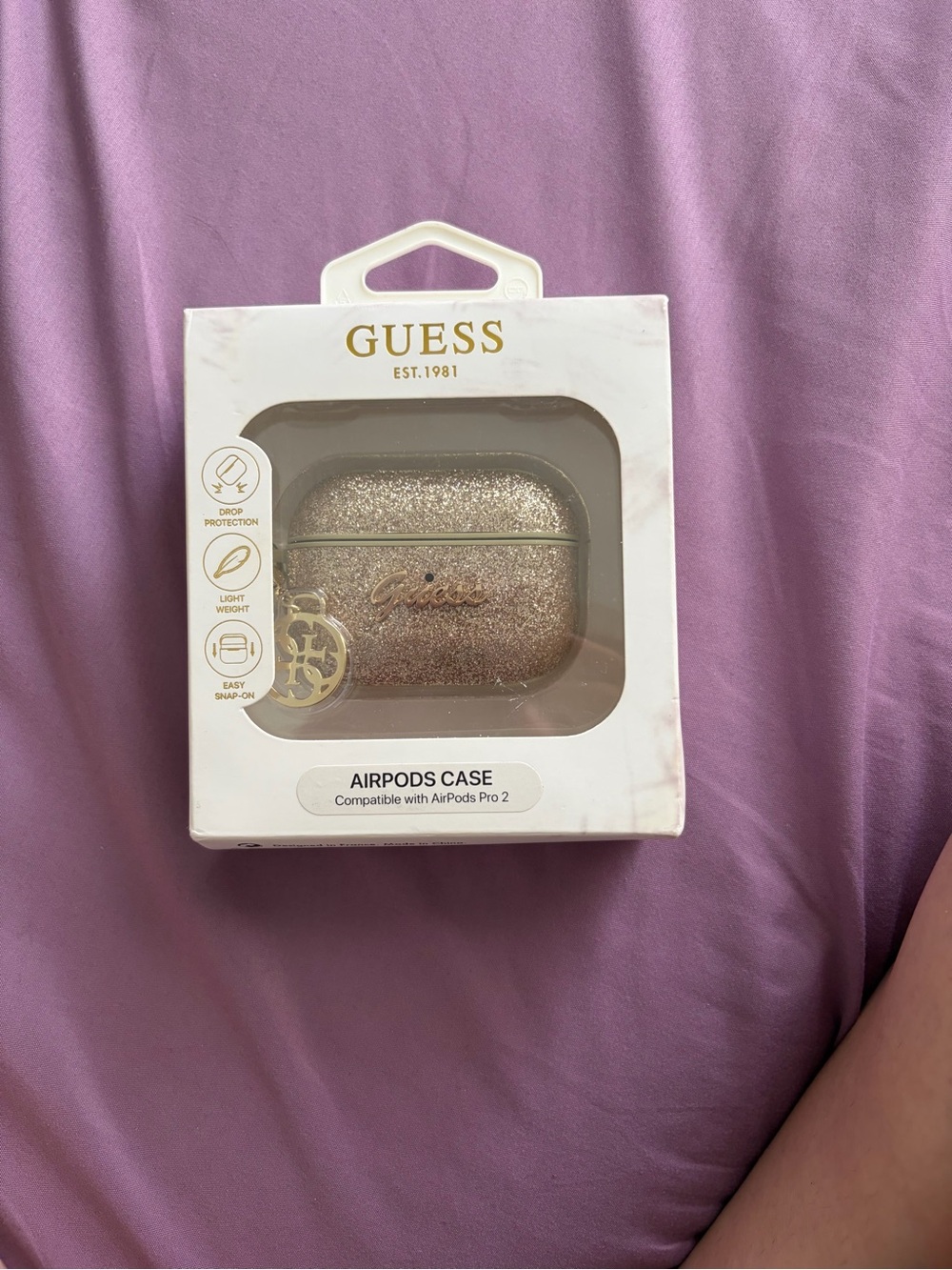 GUESS Glitter Gold AirPods Pro 2 Case with Logo Charm